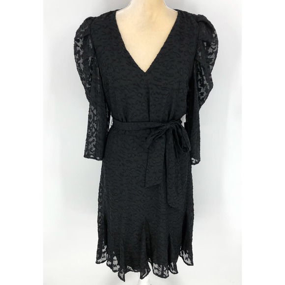 KARL LAGERFELD Women's Burnout Logo Print Dress 6 Black V-Neck Tie Waist NWT - Picture 5 of 14